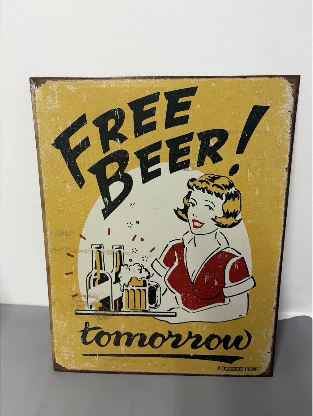 Vintage Style Tin Sign “Free Beer Tomorrow” Brewerton Moore 16”x12.5”